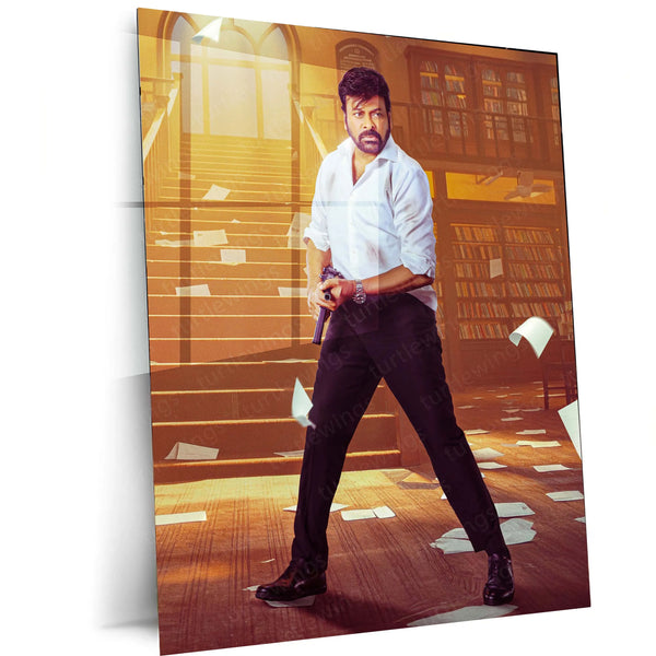 Movies & Series Metal Poster | Megastar Chiranjeevi Metal Poster | Mass Telugu Superstar Wall Art | Premium Actor Portrait Frame 01 - TURTLEWINGS 