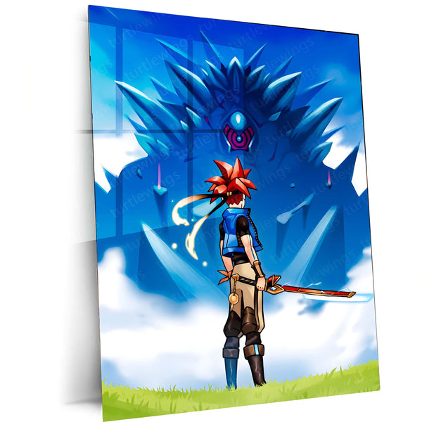 Anime Metal Poster | Chrono X Xeno – Time Rift Wanderer | Futuristic Sci-Fi Metal Frame Poster