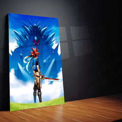 Anime Metal Poster | Chrono X Xeno – Time Rift Wanderer | Futuristic Sci-Fi Metal Frame Poster