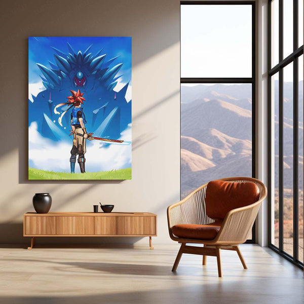 Anime Metal Poster | Chrono X Xeno – Time Rift Wanderer | Futuristic Sci-Fi Metal Frame Poster