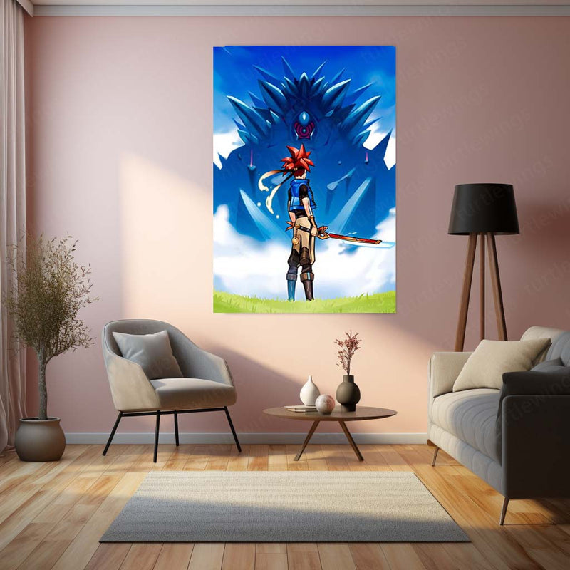 Anime Metal Poster | Chrono X Xeno – Time Rift Wanderer | Futuristic Sci-Fi Metal Frame Poster