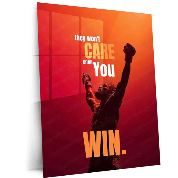 Quote Metal Poster | Conor McGregor Motivational Metal Poster | “They Won’t Care Until You Win” Wall Art | Fighter Mindset Gym Decor Metal Print
