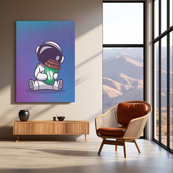 Cosmic Coffee Astronaut Metal Poster | Space Explorer Aesthetic Wall Art  Cute Galaxy Coffee Lover Metal Frame by TurtleWings