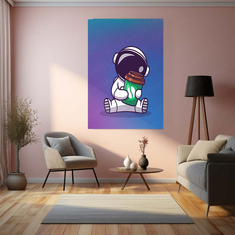 Cosmic Coffee Astronaut Metal Poster | Space Explorer Aesthetic Wall Art  Cute Galaxy Coffee Lover Metal Frame by TurtleWings
