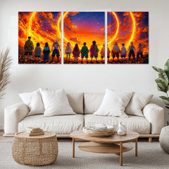 Anime Metal Poster Set of 3 | Hashira & Demon Slayer Corps Fiery Sunset Triptych Wall Art