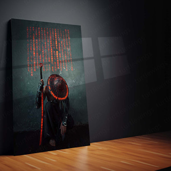 Crimson Code Samurai Metal Poster | Cyberpunk Warrior Wall Art  Ronin Futuristic Japanese Metal Frame by TurtleWings