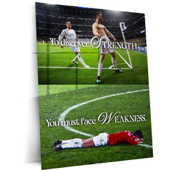 Quote Metal Poster | Cristiano Ronaldo – To Discover Strength, You Must Face Weakness | Champion Mindset Metal Frame - TURTLEWINGS 
