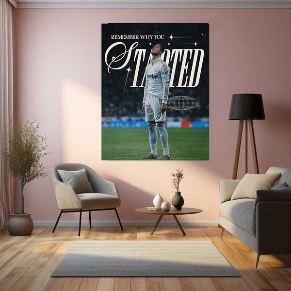 Cristiano Ronaldo with Quote Metal Poster | Football Legend Motivation Wall Art