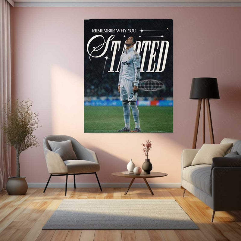 Cristiano Ronaldo with Quote Metal Poster | Football Legend Motivation Wall Art