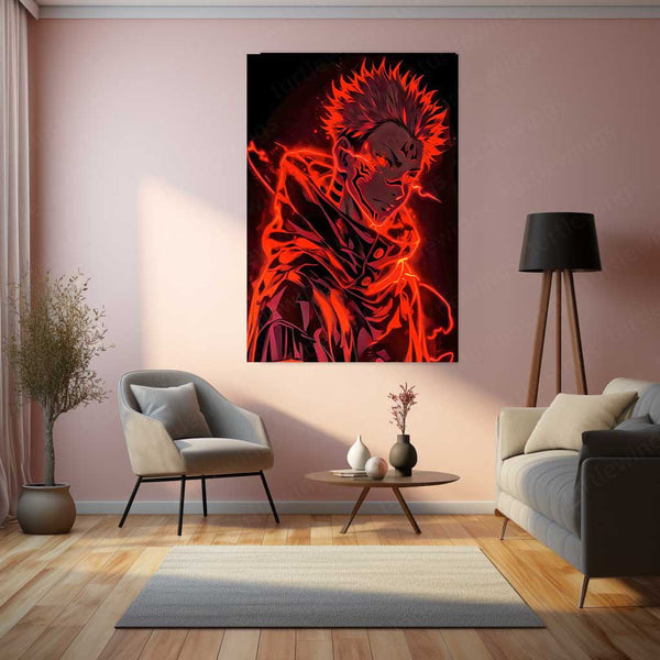 Anime Metal Poster | Cursed King – Sukuna × Yuji Itadori Metal Poster | Jujutsu Kaisen Dark Anime Wall Frame
