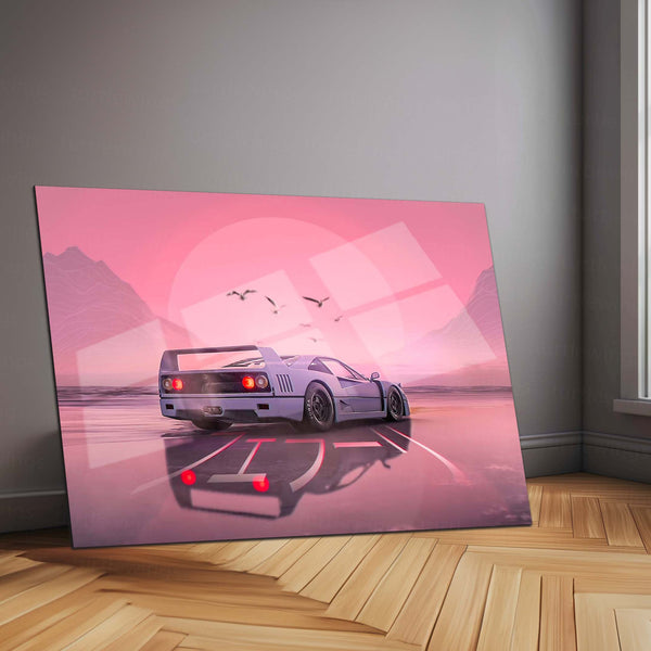 Cyber Coast Supercar Metal Poster | Retro Futuristic Dream Drive Wall Art  Synthwave Supercar Sunset Metal Frame by TurtleWings