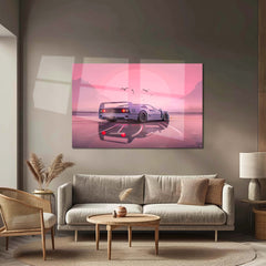 Cyber Coast Supercar Metal Poster | Retro Futuristic Dream Drive Wall Art  Synthwave Supercar Sunset Metal Frame by TurtleWings