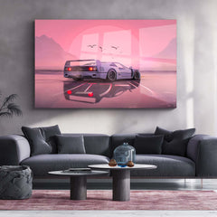 Cyber Coast Supercar Metal Poster | Retro Futuristic Dream Drive Wall Art  Synthwave Supercar Sunset Metal Frame by TurtleWings
