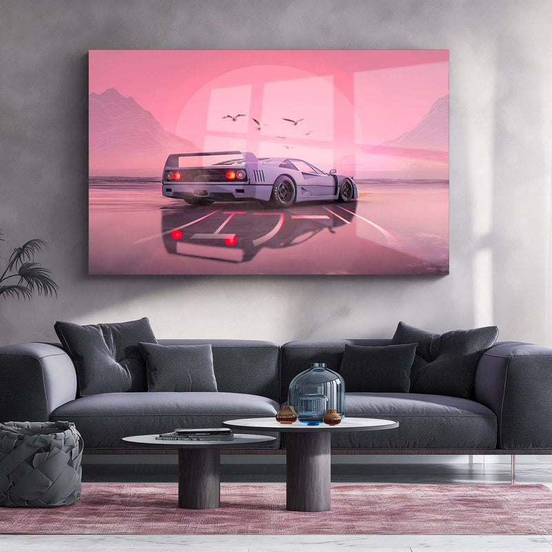 Cyber Coast Supercar Metal Poster | Retro Futuristic Dream Drive Wall Art  Synthwave Supercar Sunset Metal Frame by TurtleWings