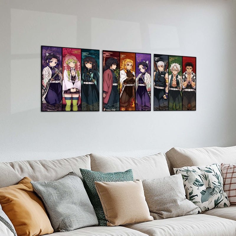Anime Metal Poster Set of 3 | Demon Slayer Hashira | Nine Hashira Character Lineup Triptych Wall Art – product image 2