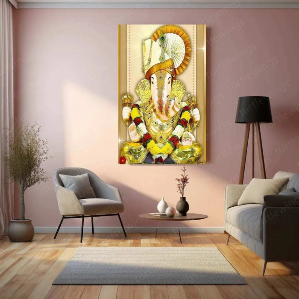 Dagdusheth Bappa Metal Poster – Divine Lord Ganesha Wall Art | Spiritual Hindu Decor - TURTLEWINGS 