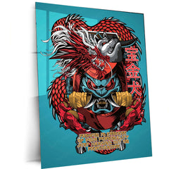 Daruma Dragon Metal Poster | Japanese Myth & Luck Fusion Art | Bold Cultural Decor - TURTLEWINGS 