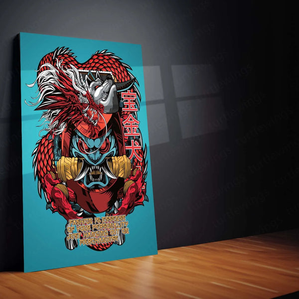 Daruma Dragon Metal Poster | Japanese Myth & Luck Fusion Art | Bold Cultural Decor - TURTLEWINGS 