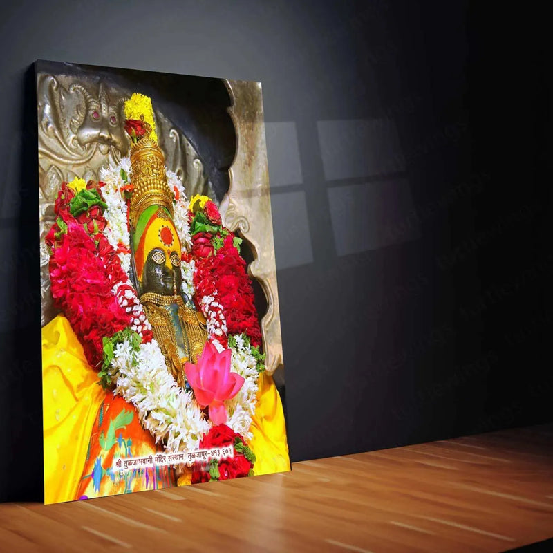 Devi Tulja Bhavani Metal Poster – Divine Warrior Goddess Wall Art | Hindu Spiritual Decor - TURTLEWINGS 