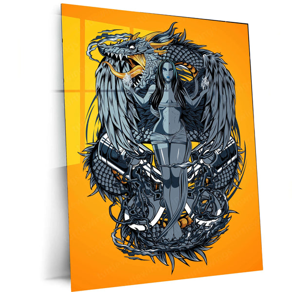 Dragon Engine Metal Poster | Futuristic Myth Fusion Wall Art | Cyberpunk Fantasy Decor - TURTLEWINGS 