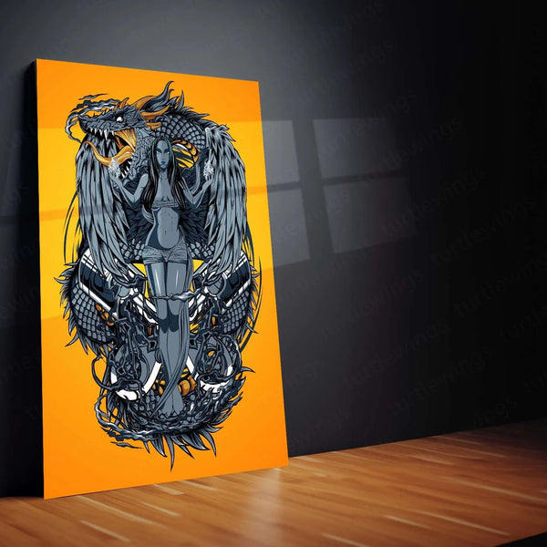 Dragon Engine Metal Poster | Futuristic Myth Fusion Wall Art | Cyberpunk Fantasy Decor - TURTLEWINGS 