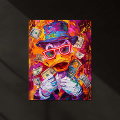 Dagobert Duck Neon Splash LED Metal Frame | Scrooge McDuck Rich Vibes Wall Art | Pop Art Glow Poster