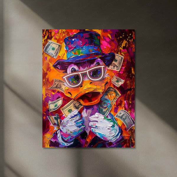 Dagobert Duck Neon Splash LED Metal Frame | Scrooge McDuck Rich Vibes Wall Art | Pop Art Glow Poster