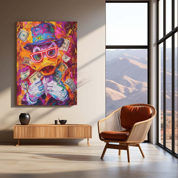 Dagobert Duck Neon Splash LED Metal Frame | Scrooge McDuck Rich Vibes Wall Art | Pop Art Glow Poster