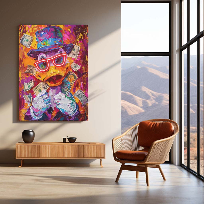 Dagobert Duck Neon Splash LED Metal Frame | Scrooge McDuck Rich Vibes Wall Art | Pop Art Glow Poster