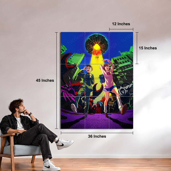 Anime Metal Poster Set of 9 | Dandadan | Momo Ayase & Okarun | Anime 9 Panel Wall Art | Paranormal Sci-Fi Manga Metal Print