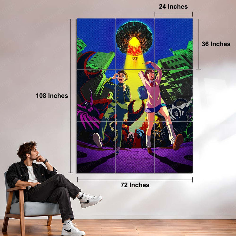 Anime Metal Poster Set of 9 | Dandadan | Momo Ayase & Okarun | Anime 9 Panel Wall Art | Paranormal Sci-Fi Manga Metal Print