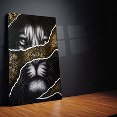 Dare to Roar – Ripped Black & Gold Lion Metal Frame | Bold Motivational Wall Art | Luxury Strength Poster for Alpha Spaces