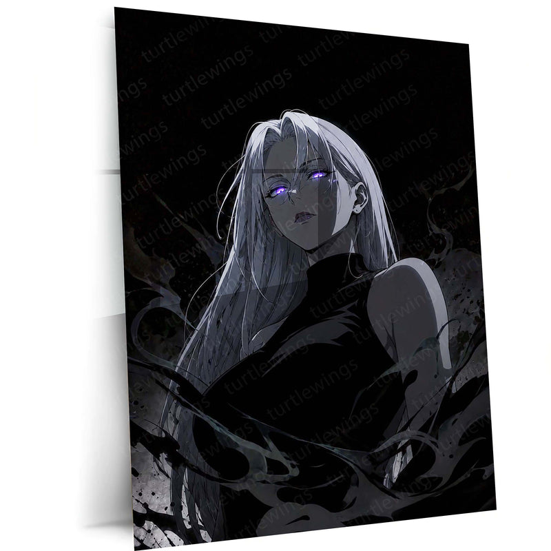 Anime Metal Poster | Dark Aura Anime Girl Monochrome Fantasy Wall Art – main product image