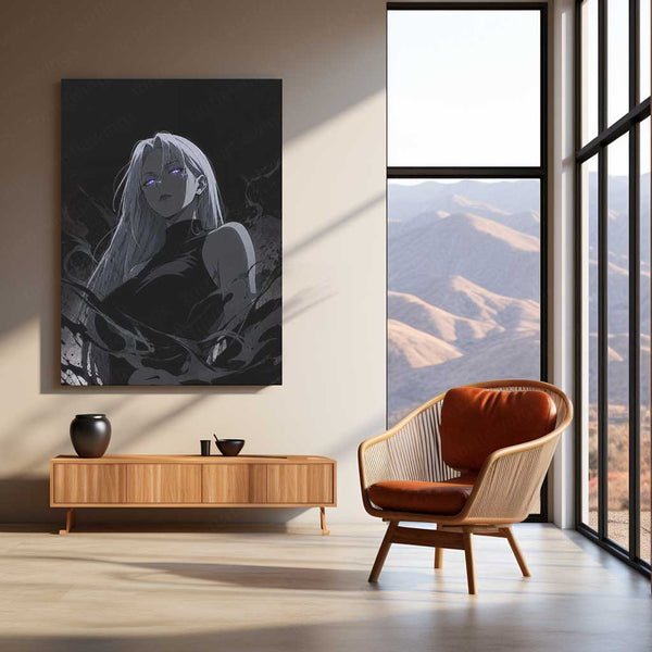 Anime Metal Poster | Dark Aura Anime Girl Monochrome Fantasy Wall Art – product image 3
