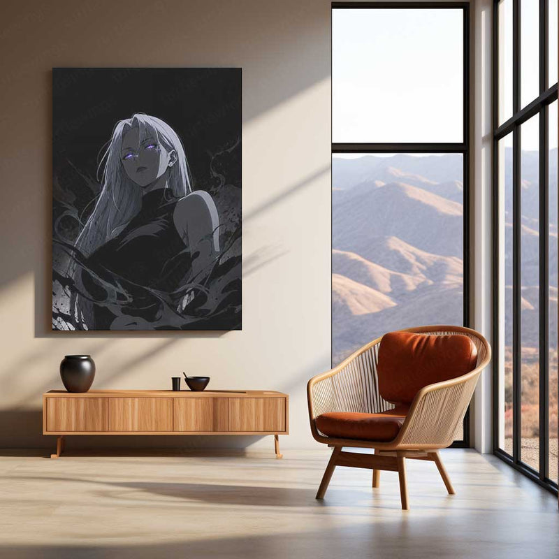 Anime Metal Poster | Dark Aura Anime Girl Monochrome Fantasy Wall Art – product image 3