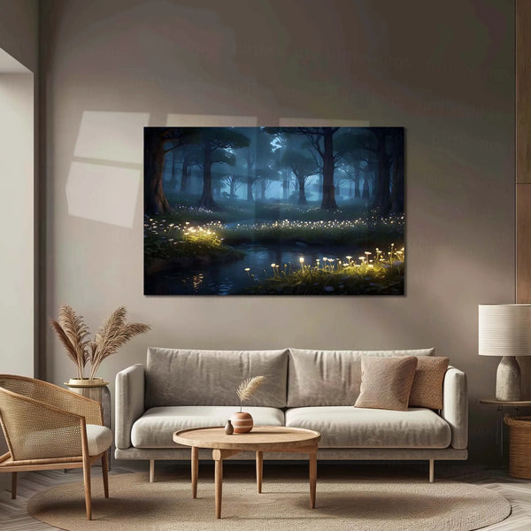 Dark Magical Forest Metal Poster | Enchanted Landscape Wall Art