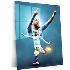 David Silva Manchester City Legend Action Collage – Metal Frame | Premier League Icon Wall Art - TURTLEWINGS 