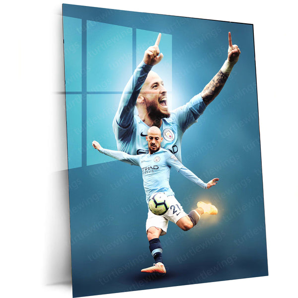 David Silva Manchester City Legend Action Collage – Metal Frame | Premier League Icon Wall Art - TURTLEWINGS 
