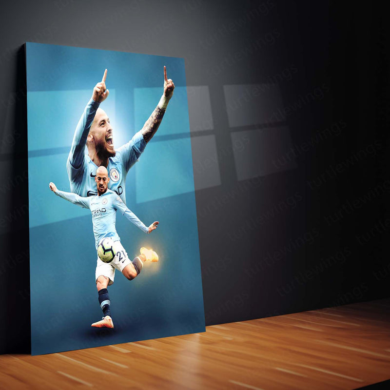 David Silva Manchester City Legend Action Collage – Metal Frame | Premier League Icon Wall Art - TURTLEWINGS 