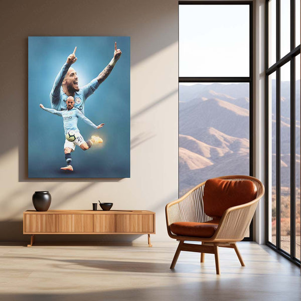 David Silva Manchester City Legend Action Collage – Metal Frame | Premier League Icon Wall Art - TURTLEWINGS 