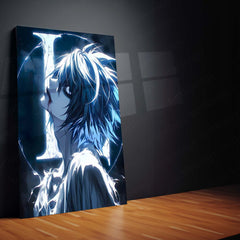 Anime Metal Poster | Death Note – Detective L Crimson Mystery Aura Metal Poster | Dark Anime Wall Frame