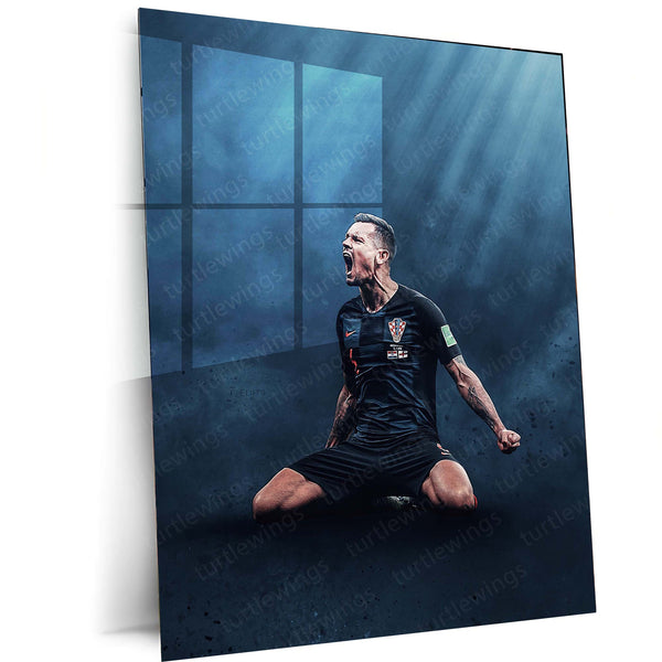 Dejan Lovren Croatia Celebration – Dark Blue Lighting Metal Frame | National Team Football Wall Art - TURTLEWINGS 