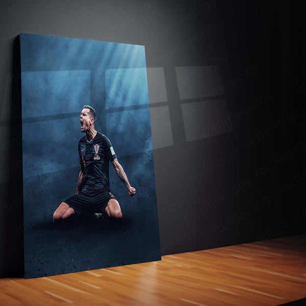 Dejan Lovren Croatia Celebration – Dark Blue Lighting Metal Frame | National Team Football Wall Art - TURTLEWINGS 