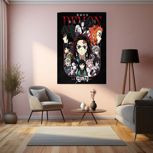 Anime Metal Poster | Demon Slayer – Hashira & Main Characters Collage Metal Poster | Kimetsu no Yaiba Wall Frame