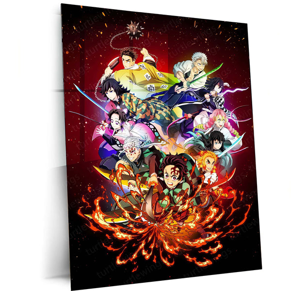 Anime Metal Poster | Demon Slayer – Hashira Flame Burst Metal Poster | Kyojuro Rengoku Wall Frame