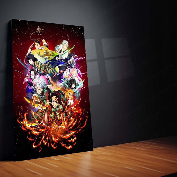 Anime Metal Poster | Demon Slayer – Hashira Flame Burst Metal Poster | Kyojuro Rengoku Wall Frame