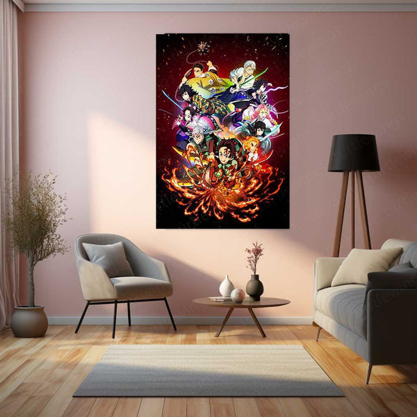 Anime Metal Poster | Demon Slayer – Hashira Flame Burst Metal Poster | Kyojuro Rengoku Wall Frame