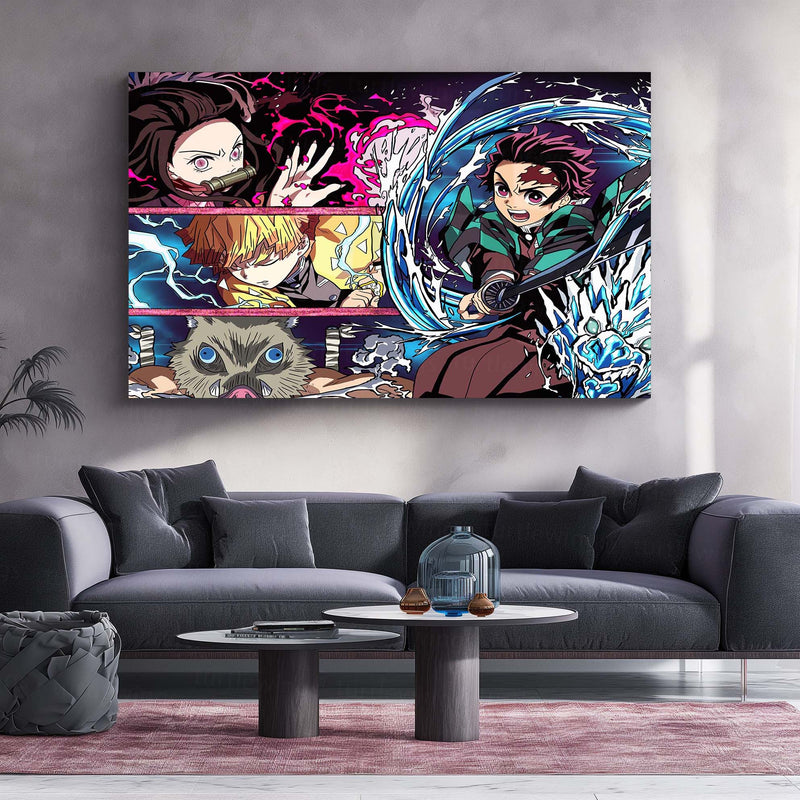 Anime Metal Poster | Demon Slayer Team Metal Poster | Ultimate Anime Warriors Wall Art  Epic Demon Slayer Squad Metal Frame by TurtleWings
