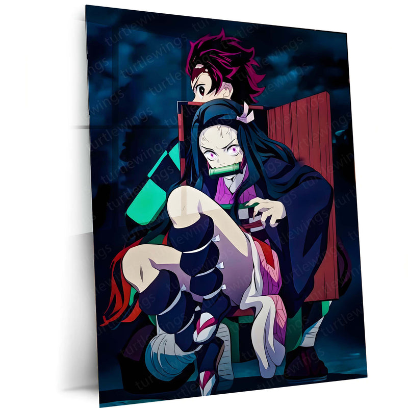 Anime Metal Poster | Demon Slayer – Tanjiro & Nezuko | Siblings of Destiny Metal Frame Poster