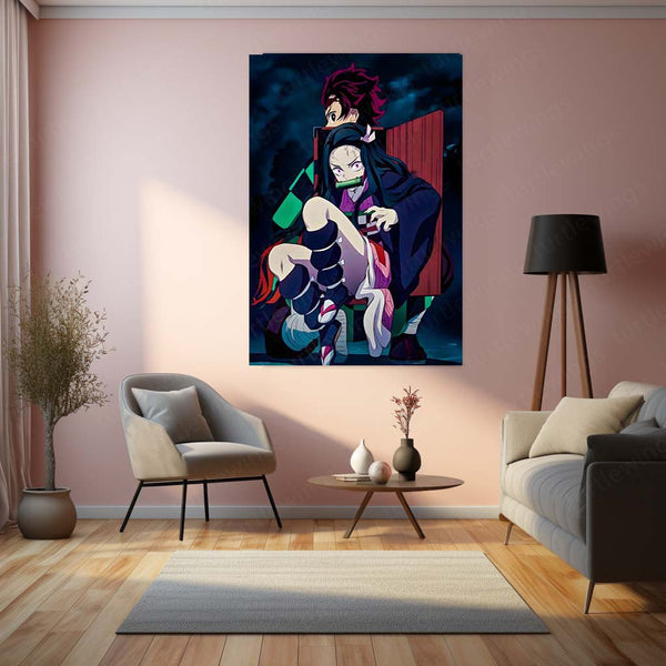Anime Metal Poster | Demon Slayer – Tanjiro & Nezuko | Siblings of Destiny Metal Frame Poster